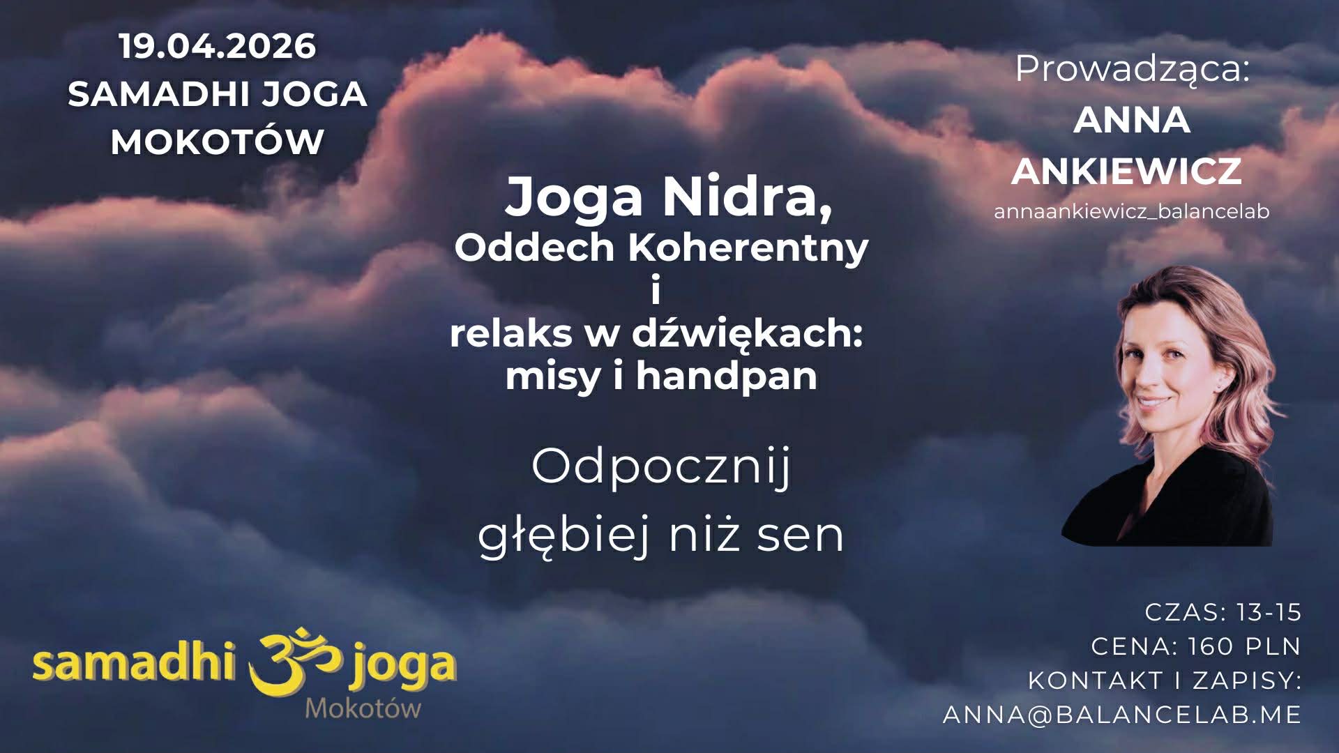 JOGA NIDRA, ODDECH KOHERENTNY I RELAKS W DŹWIĘKACH MISY I HANDPANA